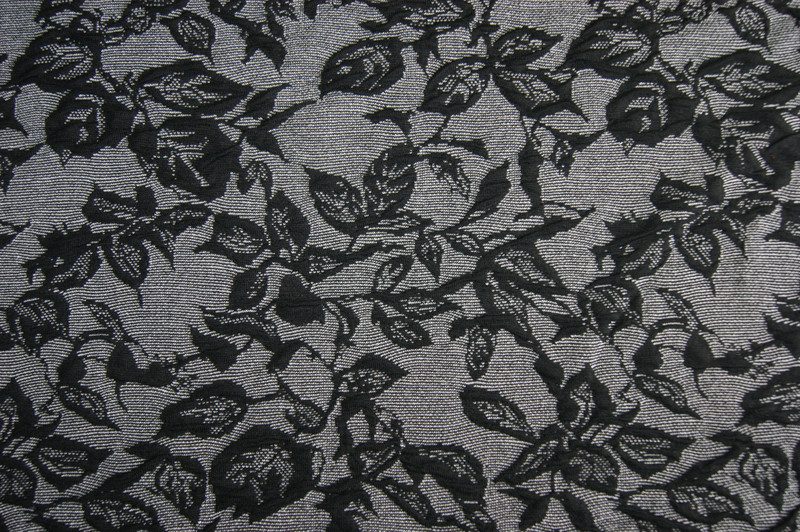 Cloqué-Jersey Blättermuster grau/schwarz