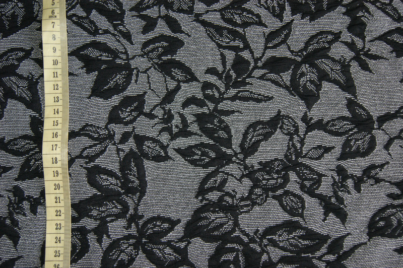 Cloqué-Jersey Blättermuster grau/schwarz