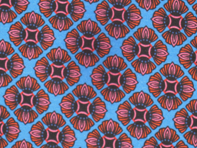 Baumwoll-Jersey blau/rot/orange/schwarz geometr. Blumen